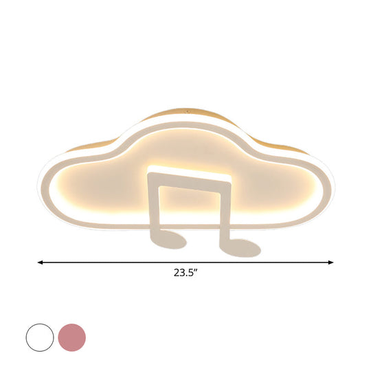 Creative Kids White/Pink Cloud Flush Light Fixture - 19.5’/23.5’ Wide Led Ceiling Lamp With