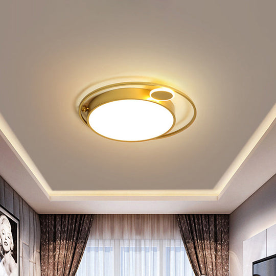 Gold Round Led Flush Mount Ceiling Light - 16.5’/20.5’ Wide Minimalistic Bedroom Lamp With 3