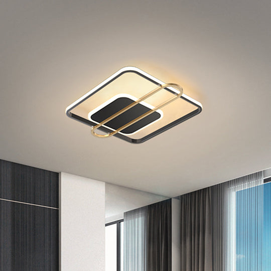 Minimalist Metallic Black/Gold Led Flush Ceiling Light - Circle/Square Shape In Warm/White