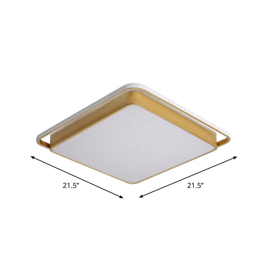 Minimalistic Gold Led Ceiling Fixture With Flush Mount Acrylic Frame 18’/21.5’ Wide