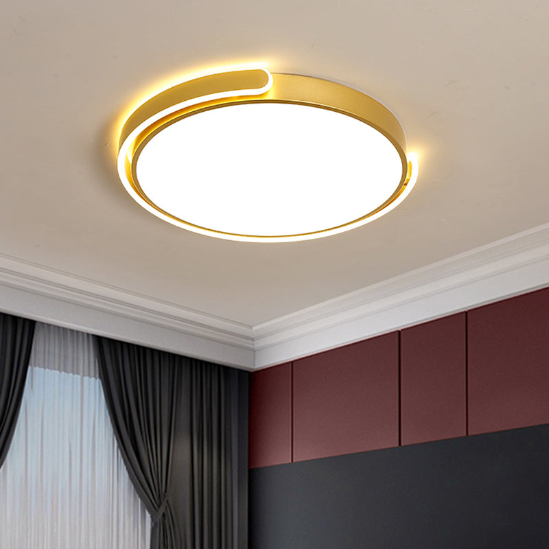 Simplicity Led Ceiling Lamp - Black/White/Gold Round Flush Mount Lighting With Acrylic Shade