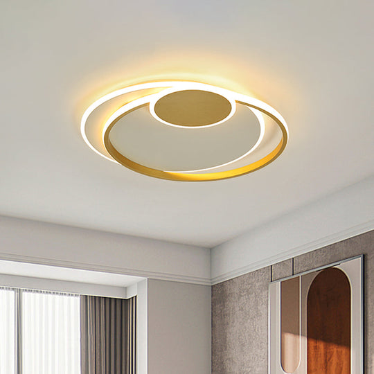 Circle Metal Flushmount Ceiling Light: 16.5’/20.5’ Wide Led Gold In Warm/White/3 Color For Bedroom