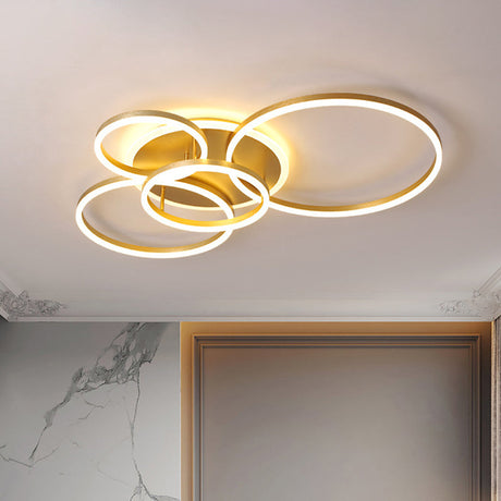 Modernist Led Flushmount Gold Hoop Ceiling Light Acrylic Shade Warm/White 2/3/5-Head 5 / White