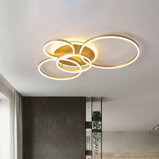 Modernist Led Flushmount Gold Hoop Ceiling Light Acrylic Shade Warm/White 2/3/5-Head