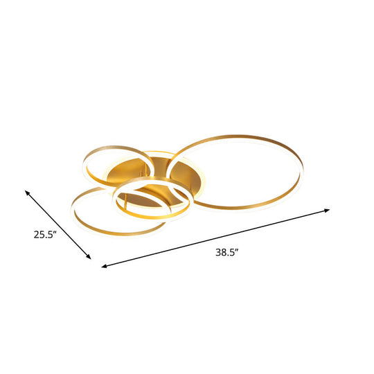 Modernist Led Flushmount Gold Hoop Ceiling Light Acrylic Shade Warm/White 2/3/5-Head