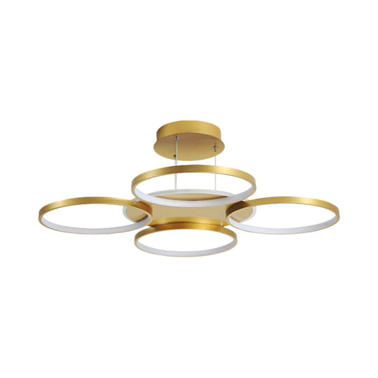 Modern Gold Halo Ring Chandelier - Flush Mount 3/5/6-Light Metal Ceiling Lamp In Warm/White Light