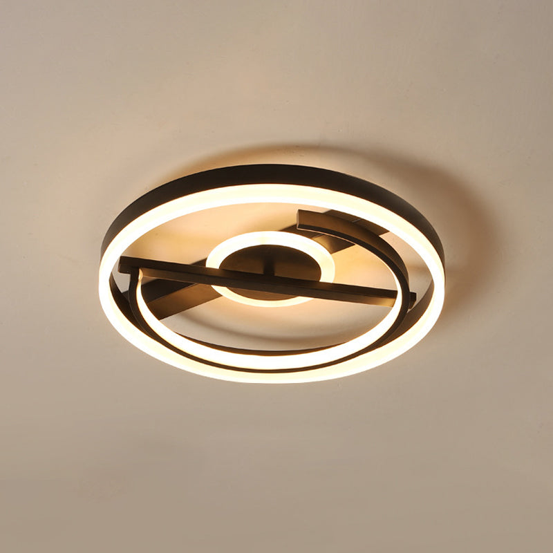 Minimalist Led Circular Hotel Ceiling Mount Lamp - Aluminum Flush Light In Black/White 16’/19.5’ Dia