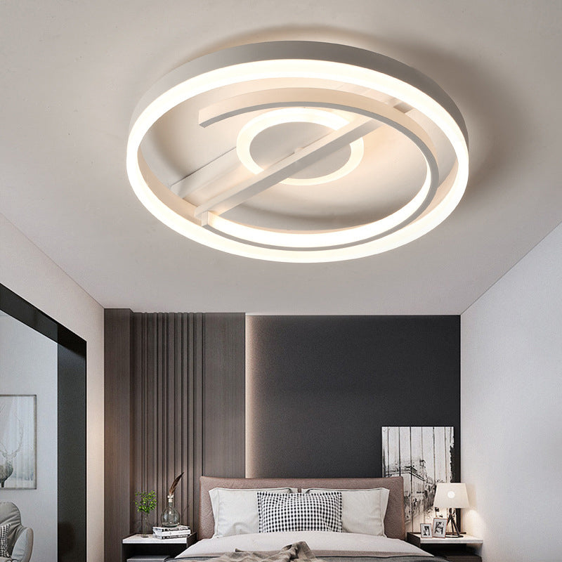 Minimalist Led Circular Hotel Ceiling Mount Lamp - Aluminum Flush Light In Black/White 16’/19.5’ Dia