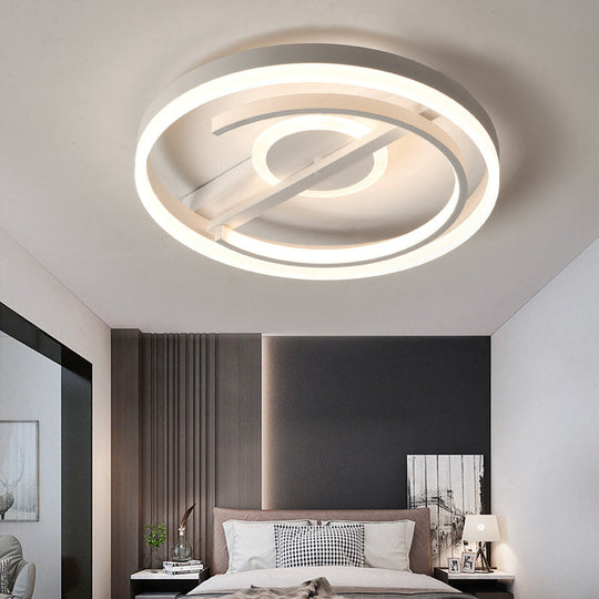 Minimalist Led Circular Hotel Ceiling Mount Lamp - Aluminum Flush Light In Black/White 16’/19.5’ Dia