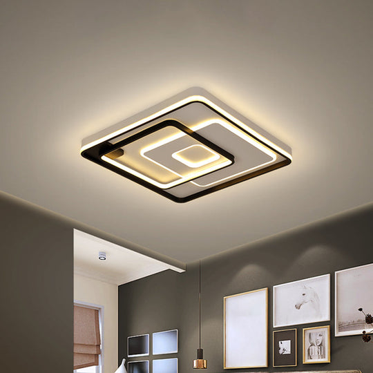 Modern Led Ceiling Light: Black Layered Round/Square/Rectangle Flush Mount With Acrylic Shade