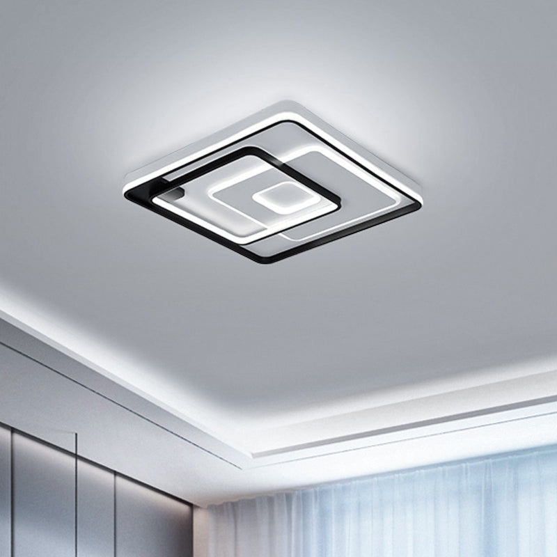 Modern Led Ceiling Light: Black Layered Round/Square/Rectangle Flush Mount With Acrylic Shade