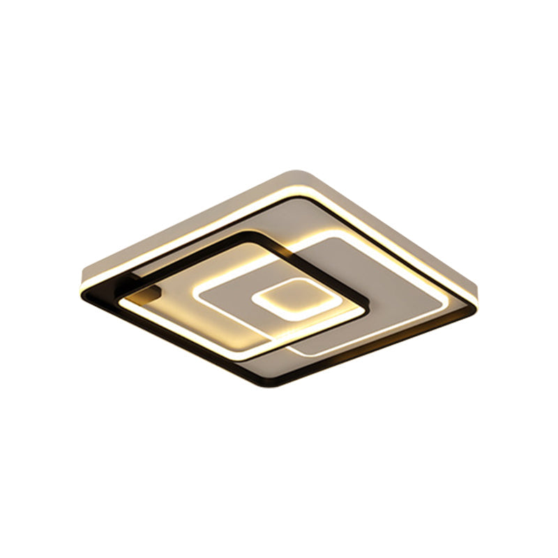 Modern Led Ceiling Light: Black Layered Round/Square/Rectangle Flush Mount With Acrylic Shade