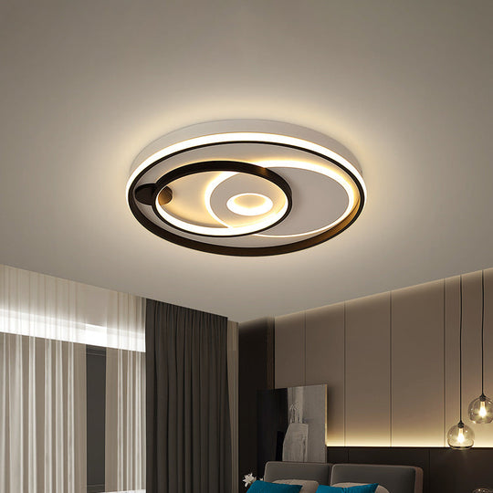 Modern Led Ceiling Light: Black Layered Round/Square/Rectangle Flush Mount With Acrylic Shade