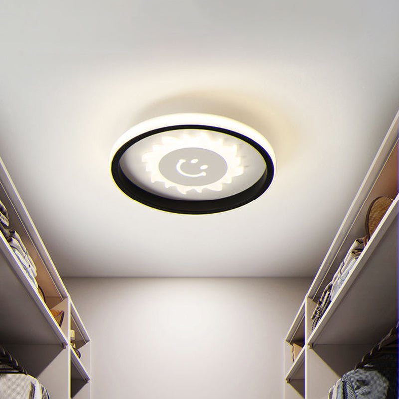 Smile/Anchor/Panda Pattern Circular Led Flush Ceiling Mount Lamp In Cartoon Acrylic Black / Smile