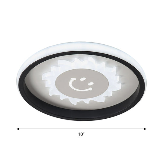 Smile/Anchor/Panda Pattern Circular Led Flush Ceiling Mount Lamp In Cartoon Acrylic Black