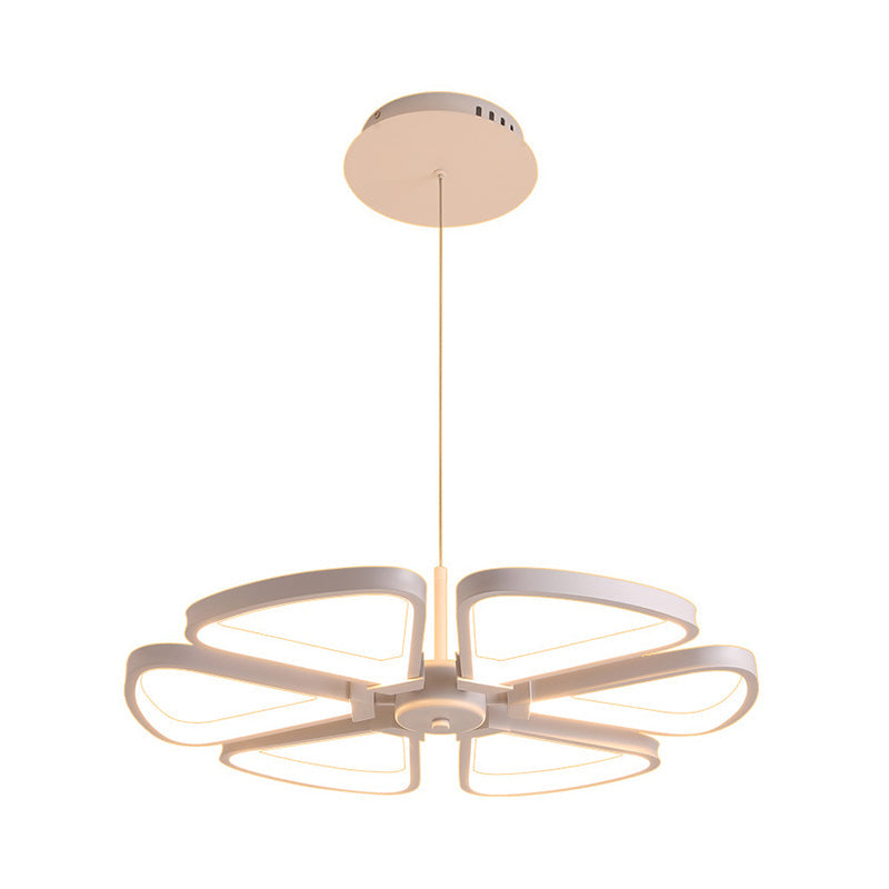 Modern Led Clover Chandelier Pendant: Metallic White Ceiling Lamp For Living Room