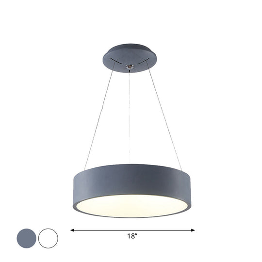 Modern Led Pendant Chandelier - Grey/White Circle Ceiling Light With Acrylic Shade 18’/23.5’ W