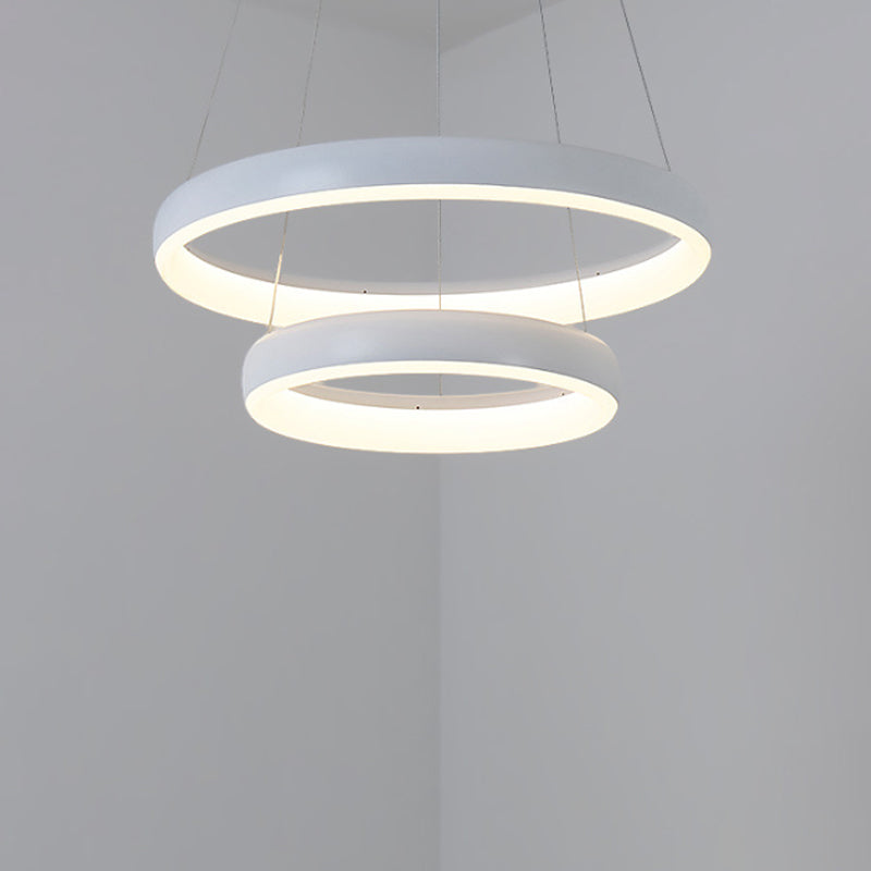 Nordic Metallic Led Pendant Light - Circle Chandelier For Dining Room 1/2/3-Layered Design White