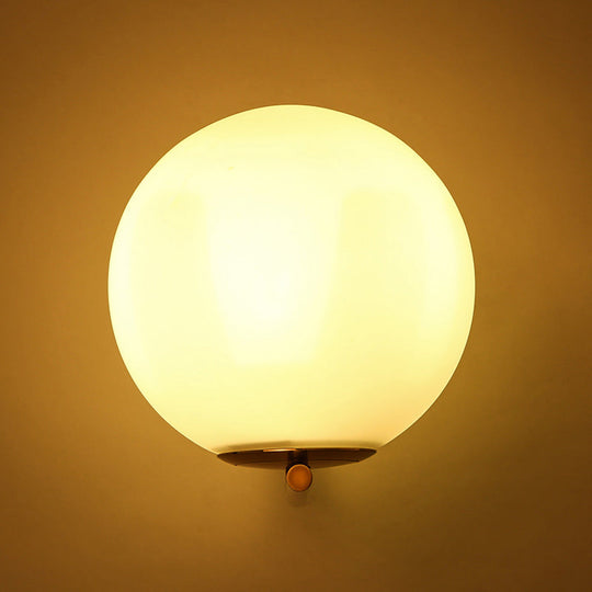 Frosted White Glass Ball Wall Light With Gold Arm - Minimalist 1 Head Lamp (Warm/White Light)