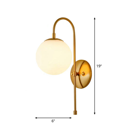 Gold Mini Globe Wall Sconce Light - Elegant Opaline Glass Fixture For Bedroom