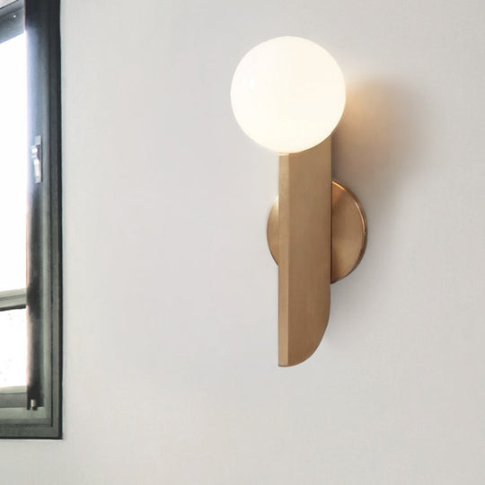 Gold Mini Globe Wall Sconce Light - Elegant Opaline Glass Fixture For Bedroom