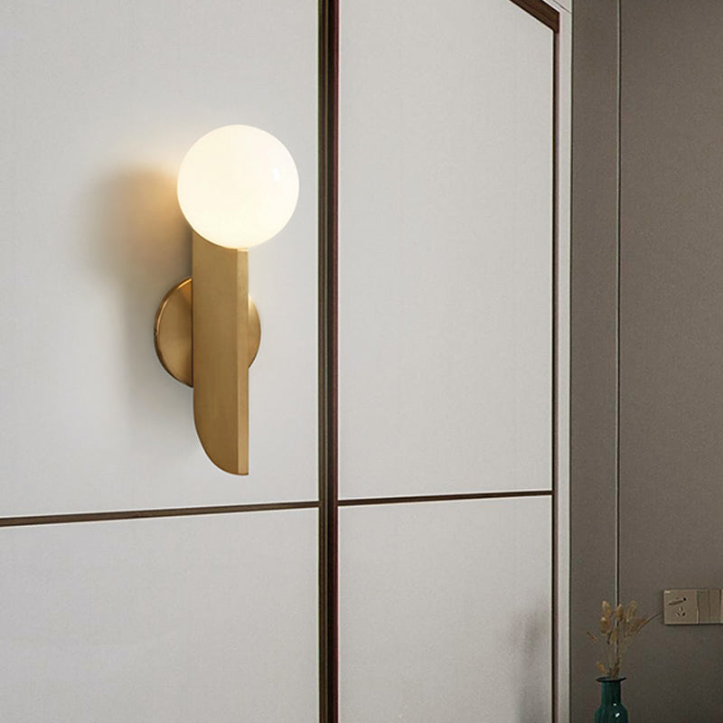 Gold Mini Globe Wall Sconce Light - Elegant Opaline Glass Fixture For Bedroom