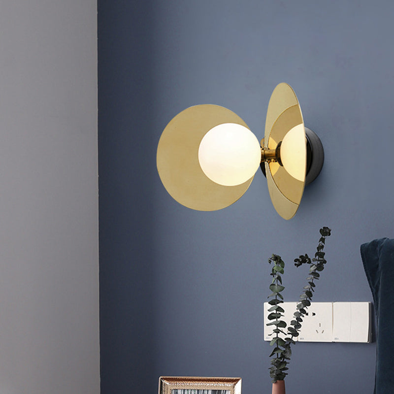 Mini Milk Glass Wall Light With Gold Postmodern Design And Reflective Shields