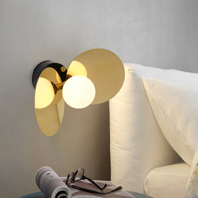 Mini Milk Glass Wall Light With Gold Postmodern Design And Reflective Shields