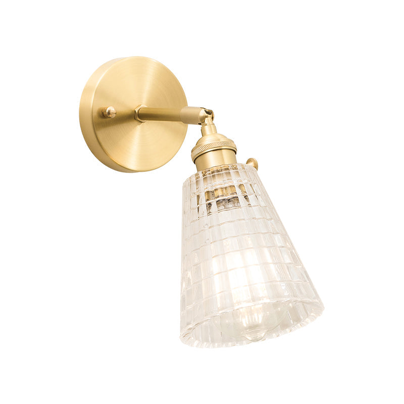 Postmodern Gold Wall Light With Clear Ribbed Glass - Conical Design Rotating Feature 1 Kit