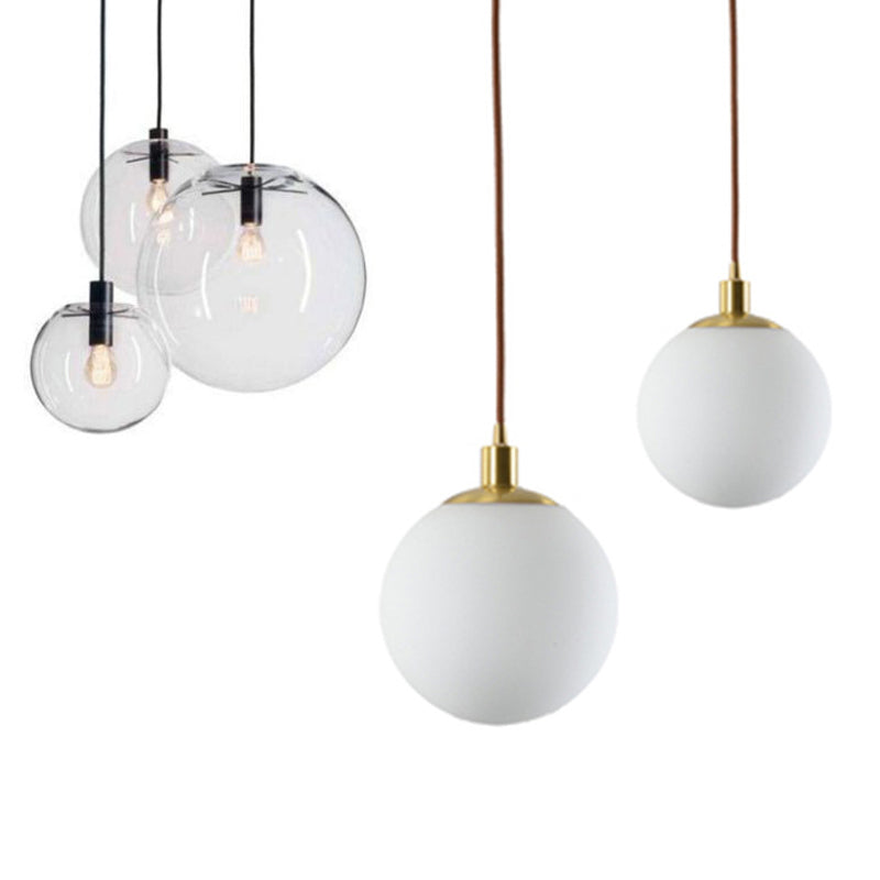 Simple Black Cafe Pendant Lamp With Clear Glass Sphere Shade - 8/10/12 Sizes Available