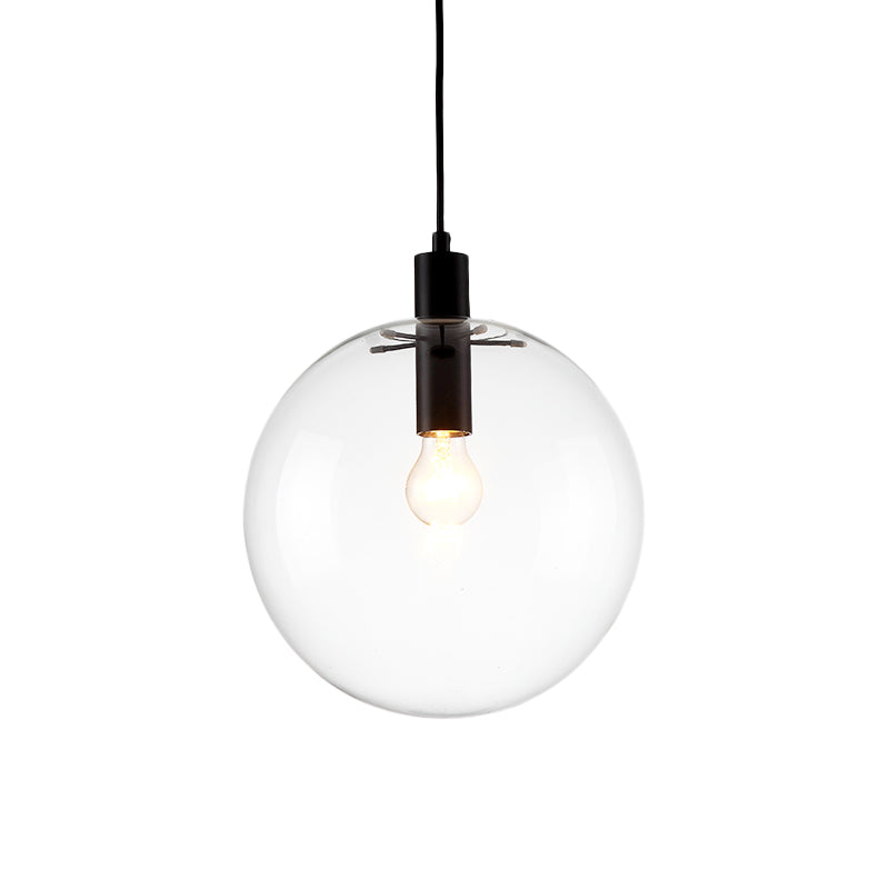 Simple Black Cafe Pendant Lamp With Clear Glass Sphere Shade - 8/10/12 Sizes Available / 10