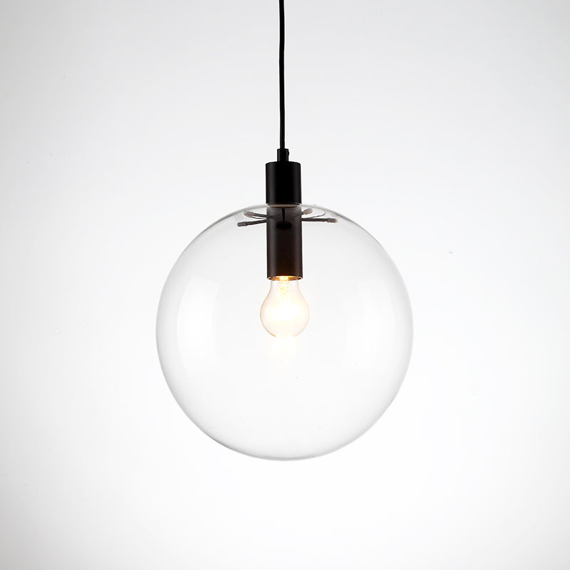 Simplicity Black Single-Bulb Cafe Pendant Lamp - 8’/10’/12’ W Clear Glass Shade