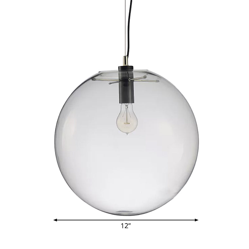 Simple Black Cafe Pendant Lamp With Clear Glass Sphere Shade - 8/10/12 Sizes Available
