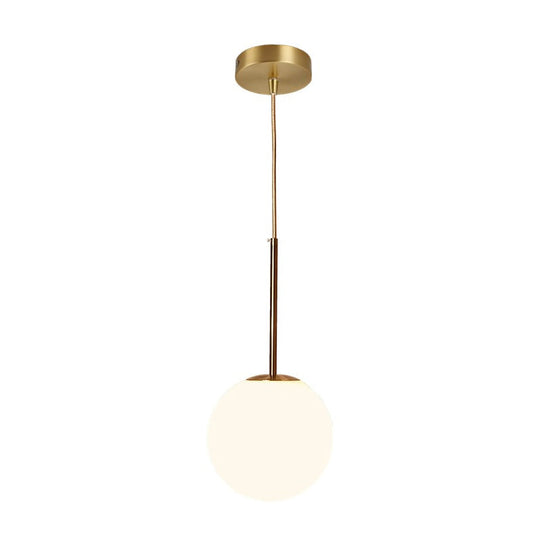 Modern Ball Shaped Pendant Light In Brass With White Glass - 1 6’/8’/10’ Dia Perfect For Bedrooms