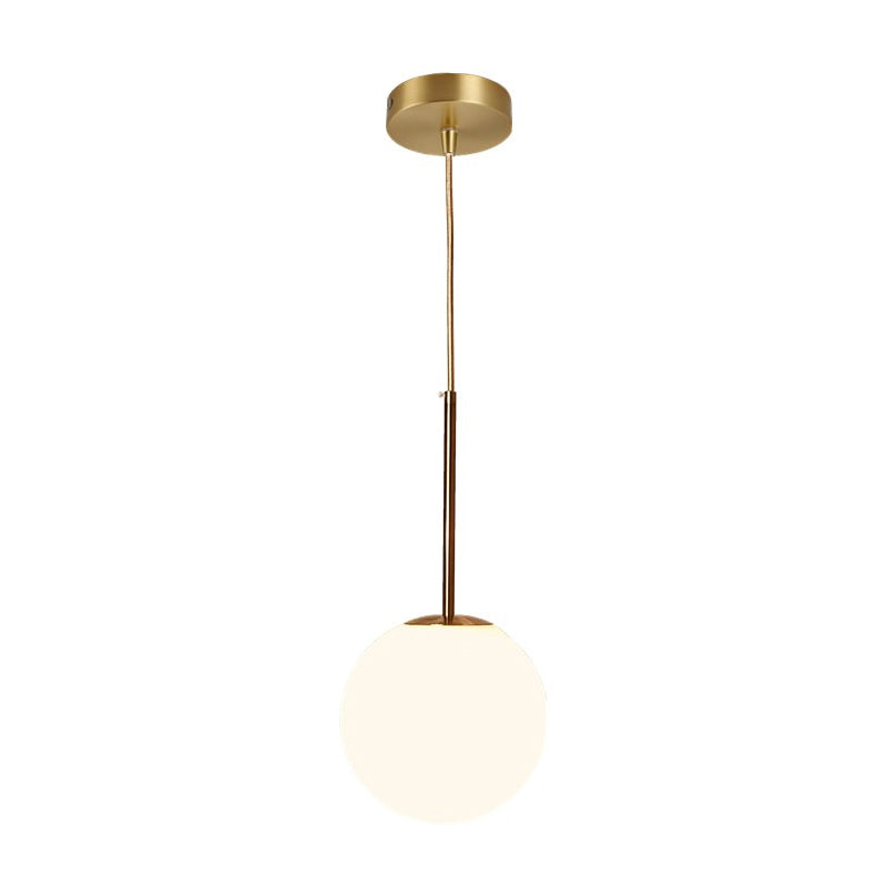 White Glass Ball Drop Pendant - 1 Light Brass Pendulum For Bedroom 6/8/10 Diameter