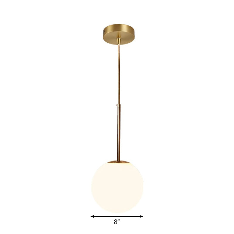 Modern Ball Shaped Pendant Light In Brass With White Glass - 1 6’/8’/10’ Dia Perfect For Bedrooms