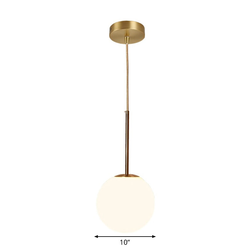 Modern Ball Shaped Pendant Light In Brass With White Glass - 1 6’/8’/10’ Dia Perfect For Bedrooms
