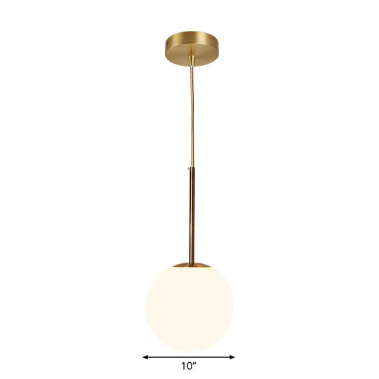 Modern Ball Shaped Pendant Light In Brass With White Glass - 1 6’/8’/10’ Dia Perfect For Bedrooms