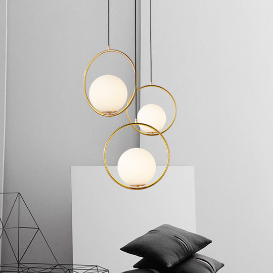 Modern Frosted Glass Ring Pendant Light In Black/Gold Multiple Sizes
