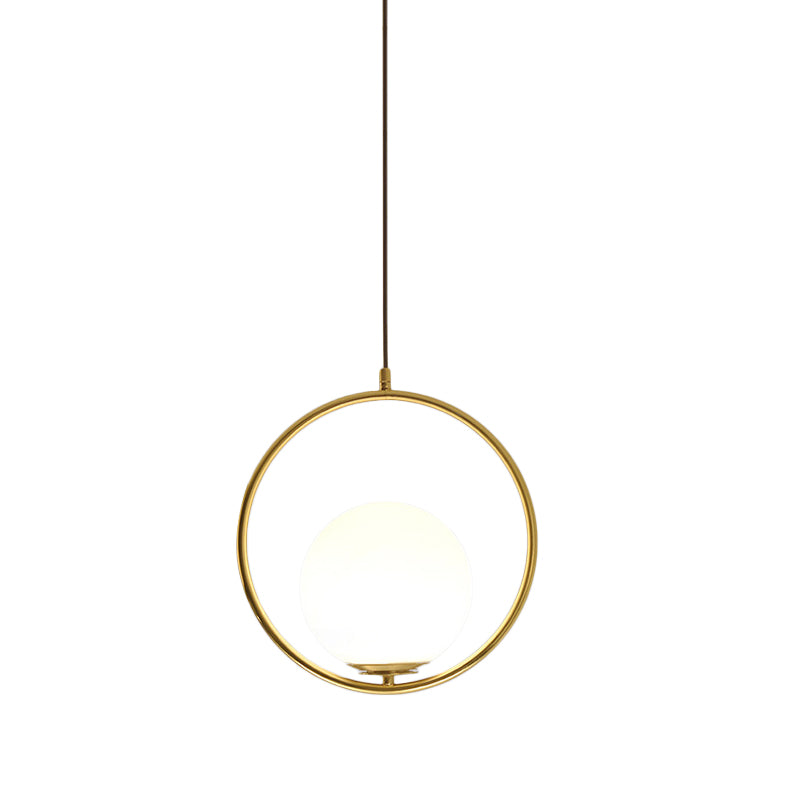 Modern Frosted Glass Ring Pendant Light In Black/Gold Multiple Sizes