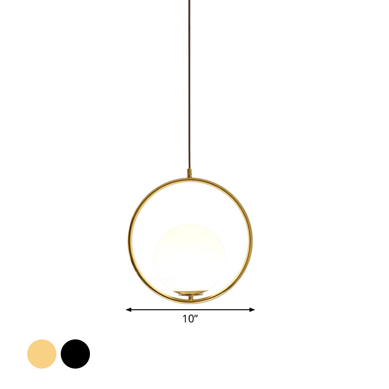 Modern Frosted Glass Ring Pendant Light In Black/Gold Multiple Sizes