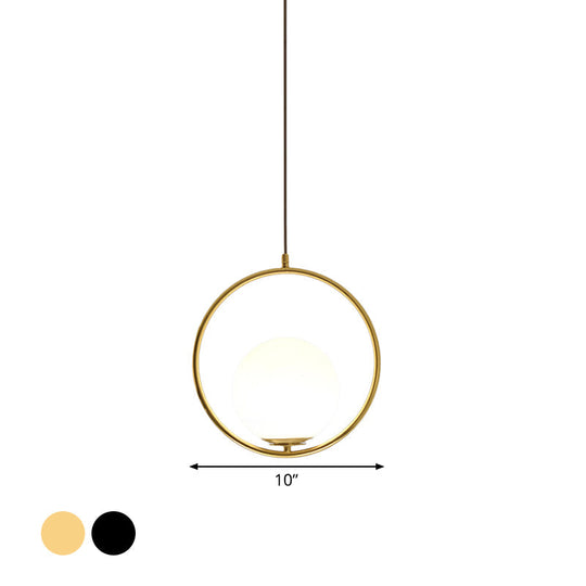 Modern Frosted Glass Ring Pendant Light In Black/Gold Multiple Sizes