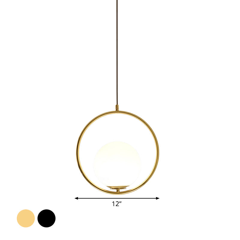 Modern Frosted Glass Ring Pendant Light In Black/Gold Multiple Sizes
