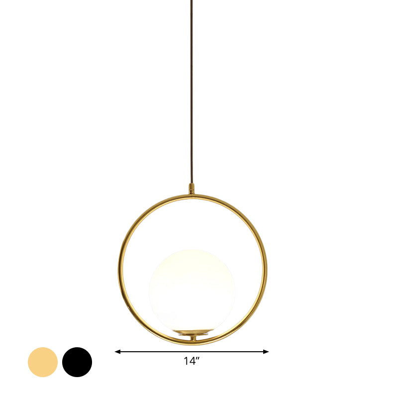 Modern Frosted Glass Ring Pendant Light In Black/Gold Multiple Sizes