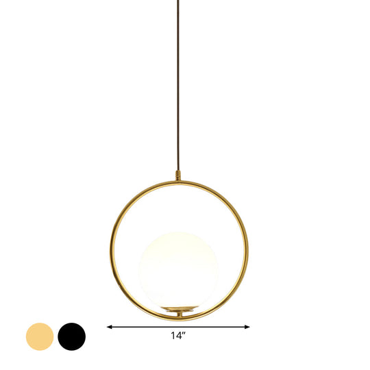 Modern Frosted Glass Ring Pendant Light In Black/Gold Multiple Sizes