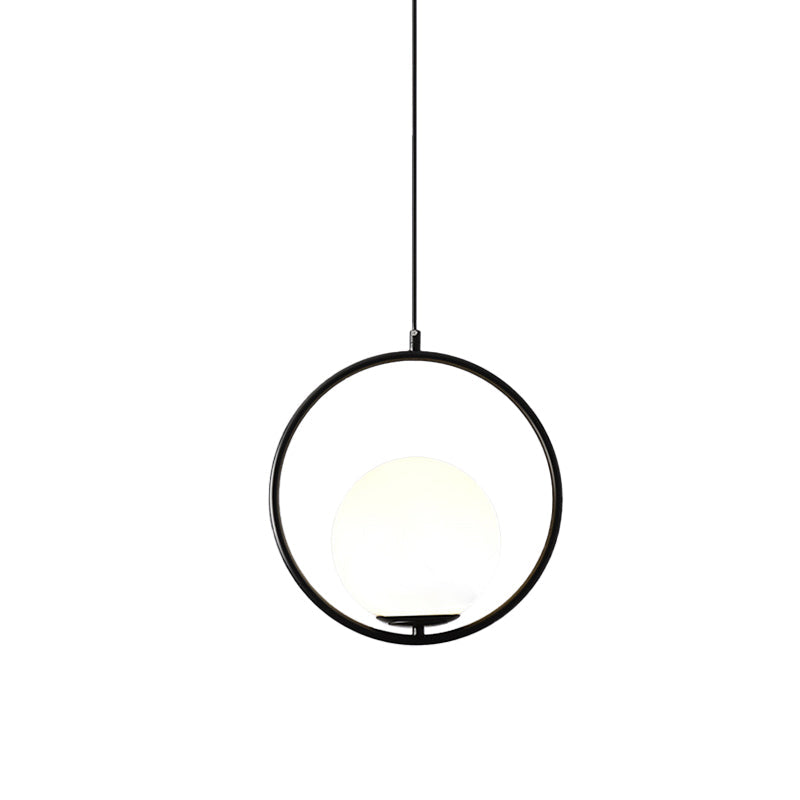 Modern Frosted Glass Ring Pendant Light In Black/Gold Multiple Sizes