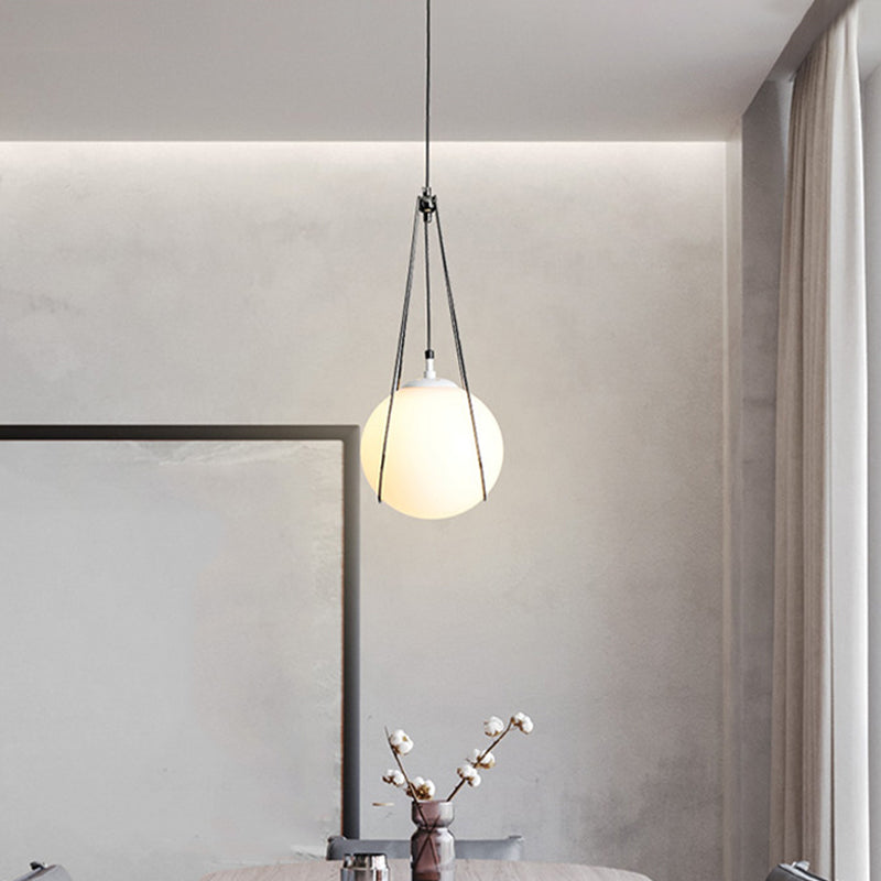 Modern White Glass Teardrop Hanging Light With Nickel Finish - 1 For Restaurant (8’/10’/12’ Width)