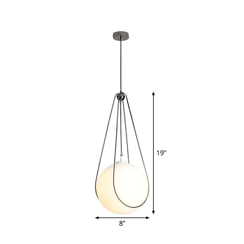 Modern White Glass Teardrop Hanging Light With Nickel Finish - 1 For Restaurant (8’/10’/12’ Width)