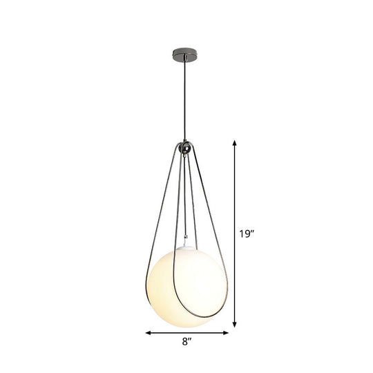 Modern White Glass Teardrop Hanging Light With Nickel Finish - 1 For Restaurant (8’/10’/12’ Width)