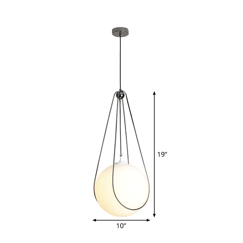 Modern White Glass Teardrop Hanging Light With Nickel Finish - 1 For Restaurant (8’/10’/12’ Width)